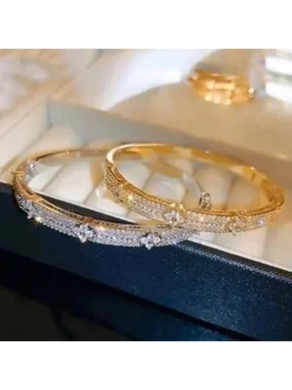 Gold Stainless Steel CZ Bangle Bracelet Sparkling Statement